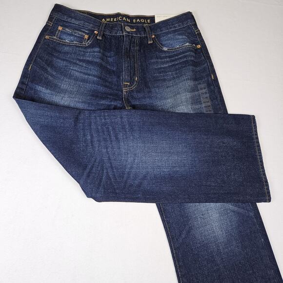 American Eagle Bootcut Jeans Mens 33x30 Dark Wash Blue Classic Whiskering Faded - Picture 14 of 14